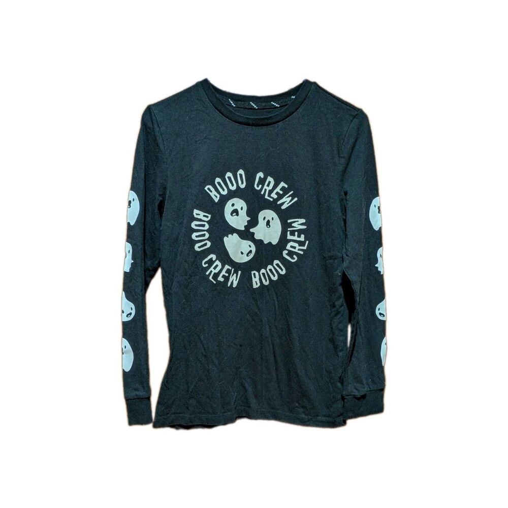 Boys Black Boo Crew Long Sleeve T-Shirt HalloweenTee Shirt XL 16